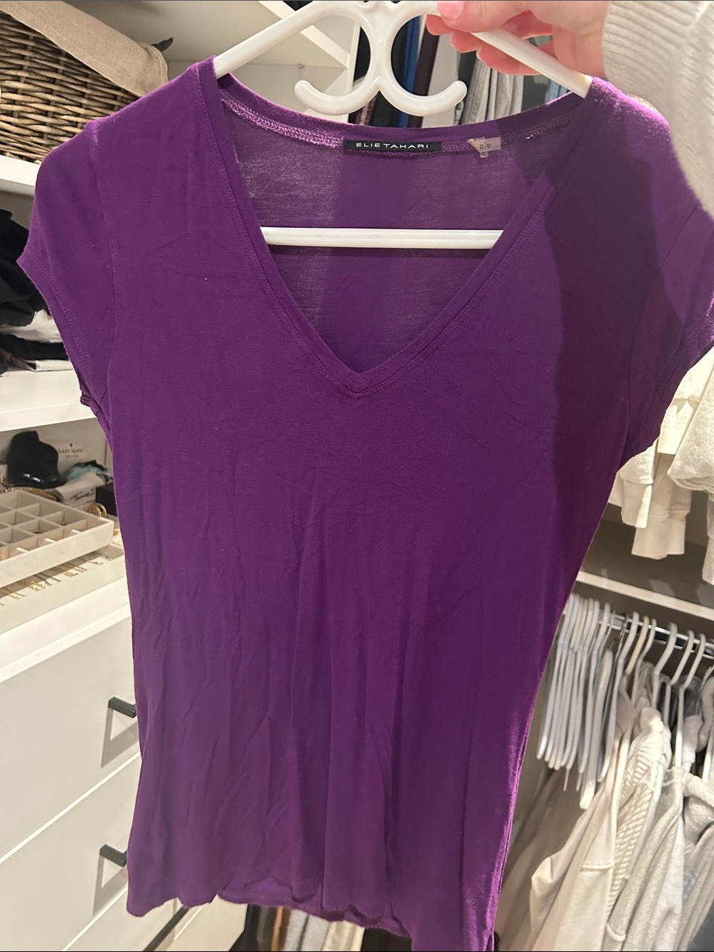 Elie Tahari Vibrant Purple V-Neck Short Sleeve Tee